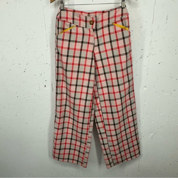 Vintage Handmade Women’s Size 4 / 6 Red White Brown Plaid Wide Leg Pants - Picture 1 of 13